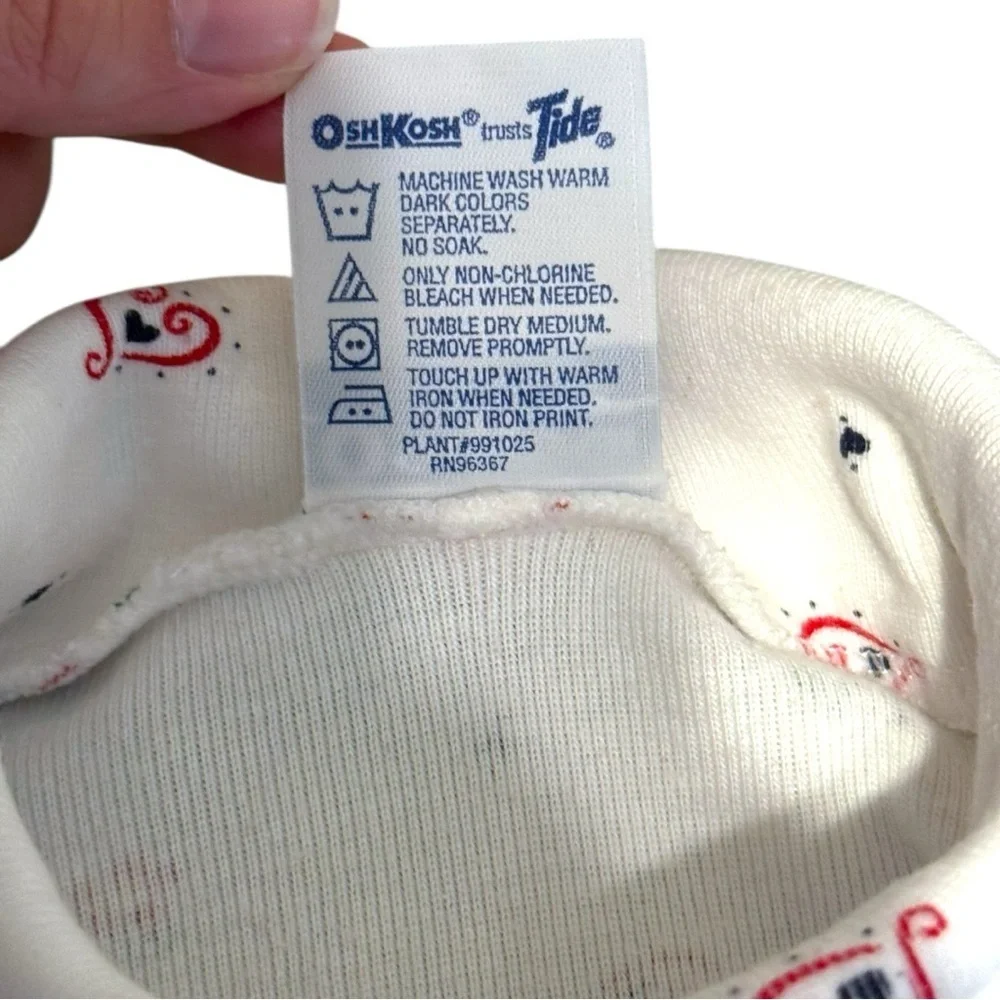 Vintage OshKosh B’gosh Baby Bodysuit 18M White Floral Hearts Turtleneck